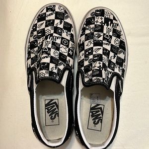 Vans Doodle Checkerboard Classic Slip On Black & White Used